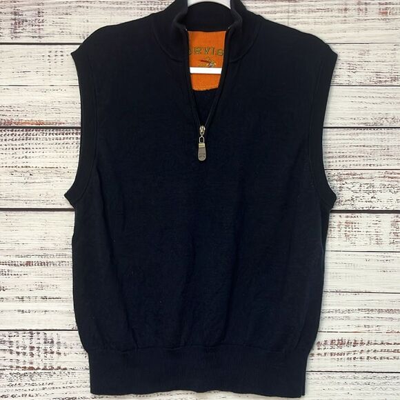 Orvis Merino Wool 1/4 Zip Sweater Vest Men’s Large Navy Blue Golf Fishing Hiking - Picture 1 of 9